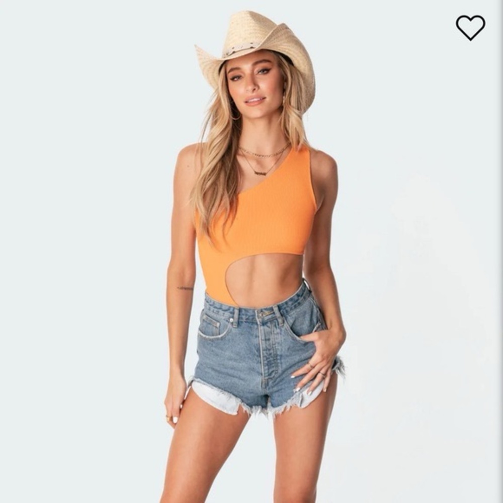 Edikted Jane Cutout Ribbed Bodysuit Orange